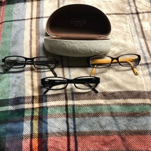 Coach, eyewear, black, yellow, brown.